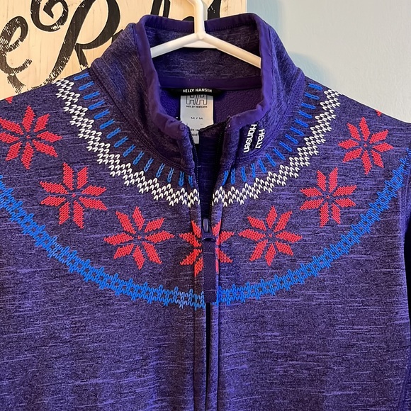 Helly Hansen Light Fleece Zip Up Jacket with Argyle Design Size Medium - Picture 2 of 7